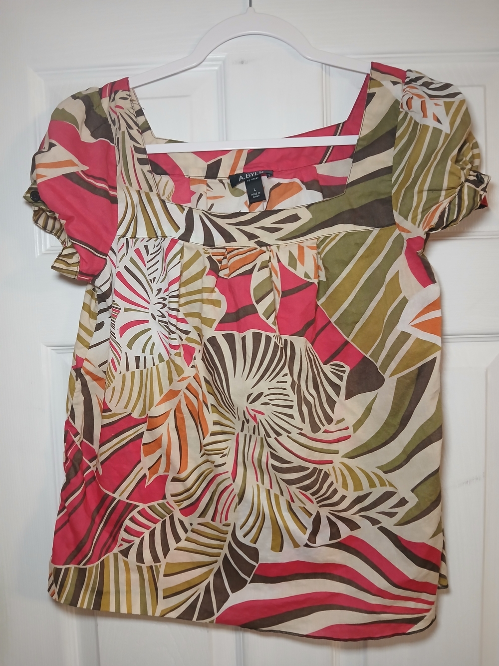 A. Byer Pink Multi Floral Square-Neck Women’s Top